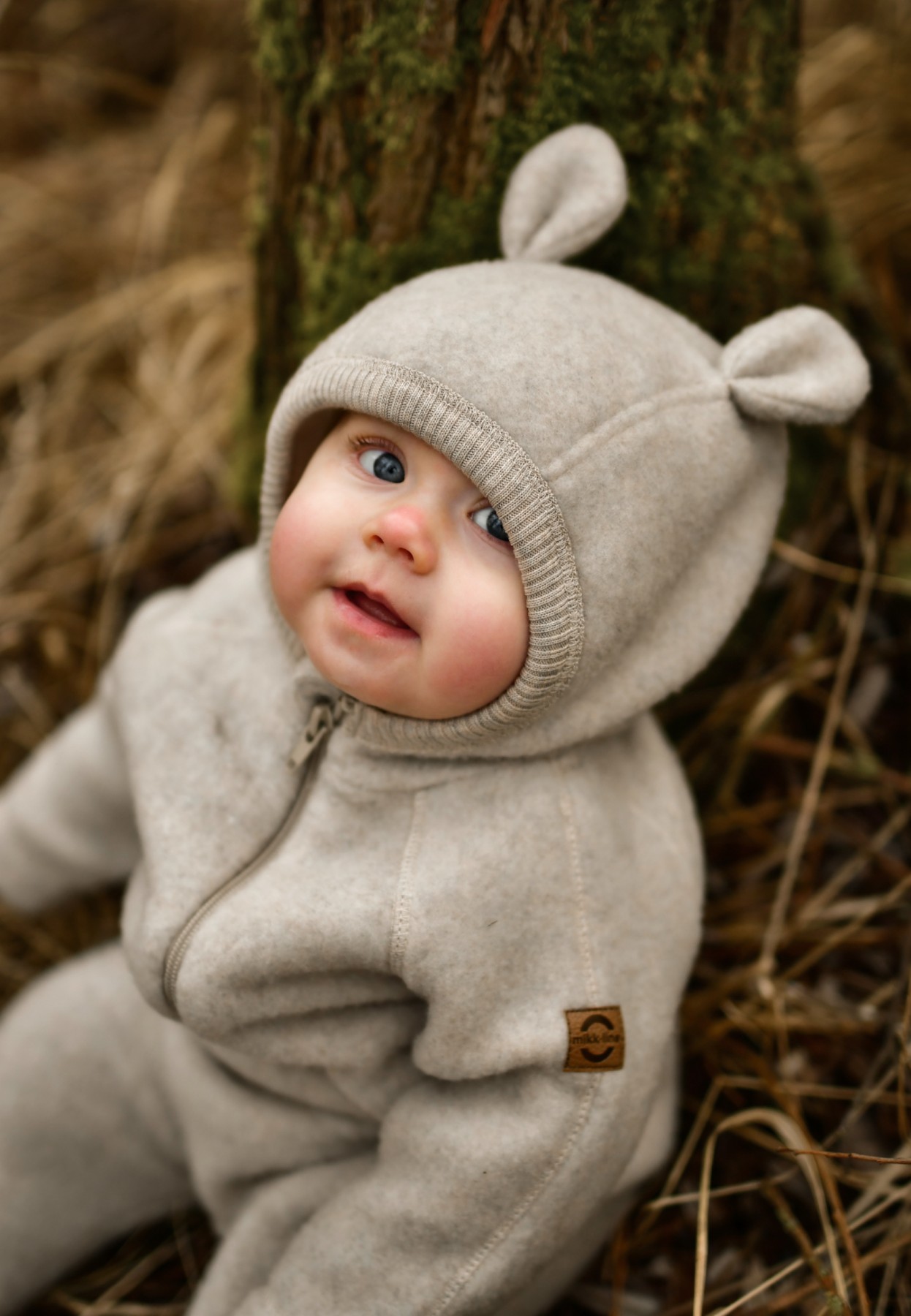 50041 - Wool Baby suit w ears - Melange Offwhite - Extra 5 Kombinezon z uszami misia z wełny merino Off white Mikk-line Kombinezon niemowlęcy merino softwool Hello Berry