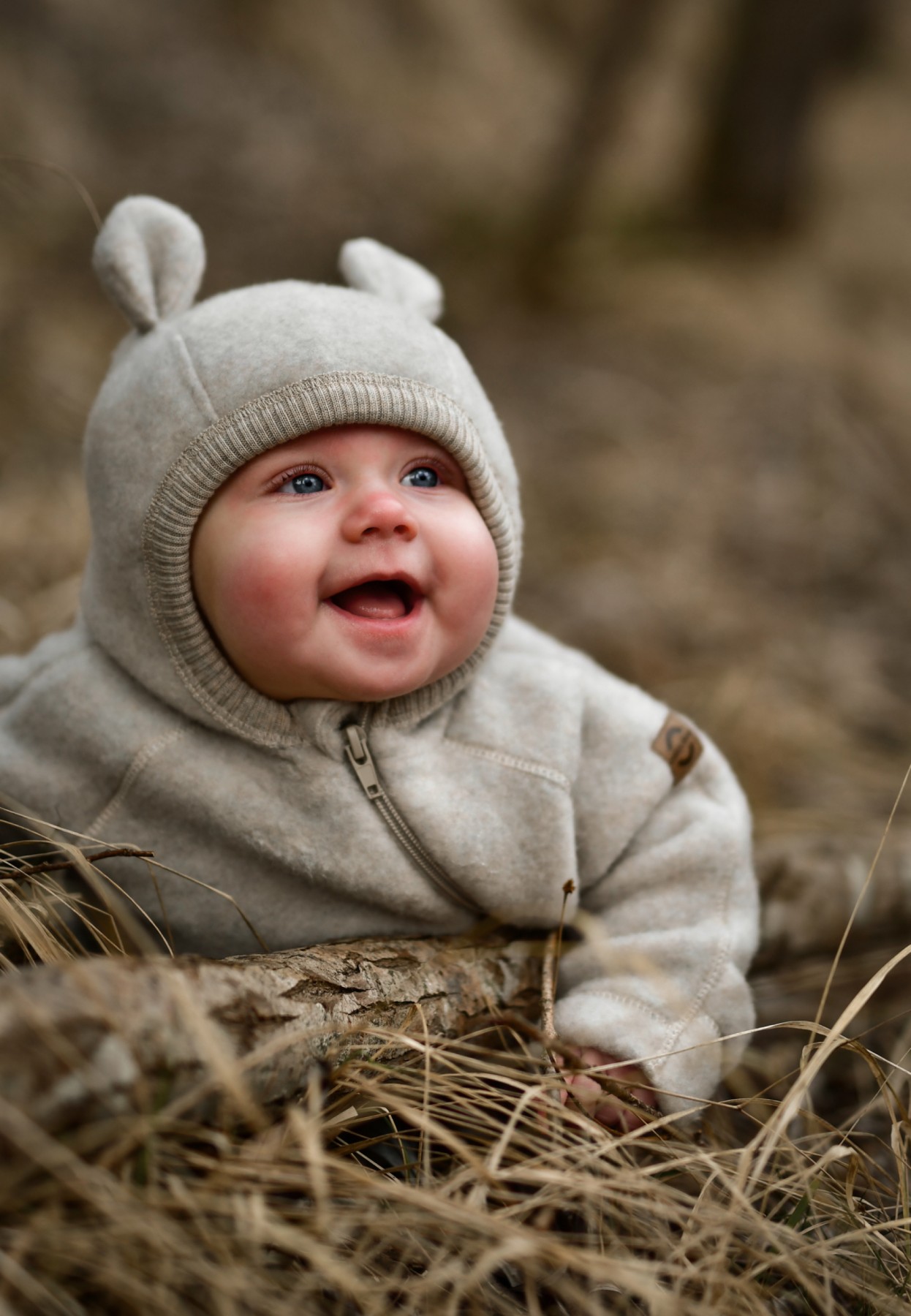 50041 - Wool Baby suit w ears - Melange Offwhite - Extra 7 Kombinezon z uszami misia z wełny merino Off white Mikk-line Kombinezon niemowlęcy merino softwool Hello Berry