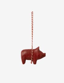 Drewniana zawieszka świąteczna Pig Red