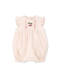 Rampers niemowlęcy z bawełny organicznej – Ellie Frill Romper – Peony Stripe – Konges Sløjd