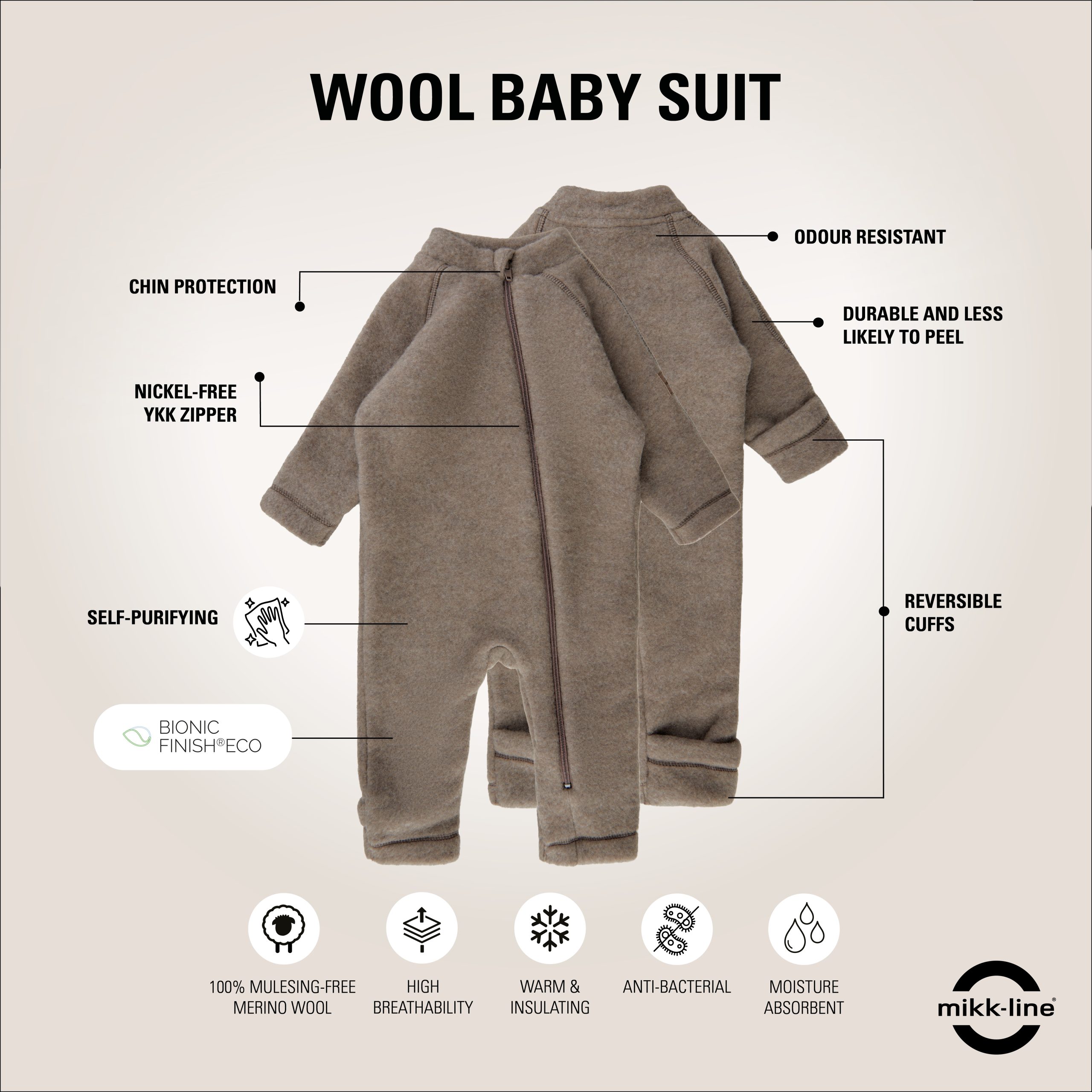 50005NOOS - Extra 28 MIKK-LINE Kombinezon z uszami misia z wełny merino Melange Denver