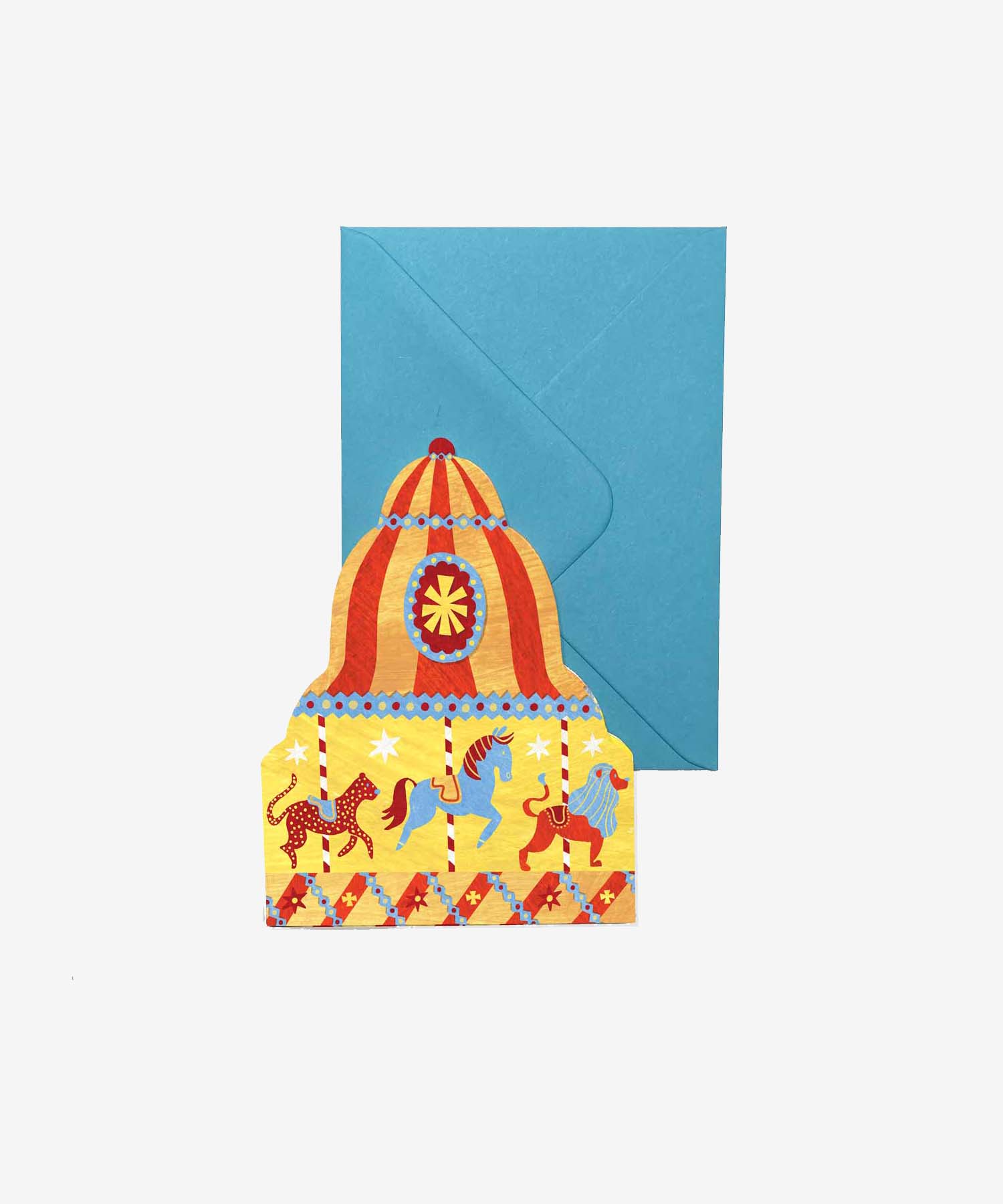 helloberry.pl kartki swiateczne Carousel-shaped-card-sky-blue-envelope-Mortlake-Papers