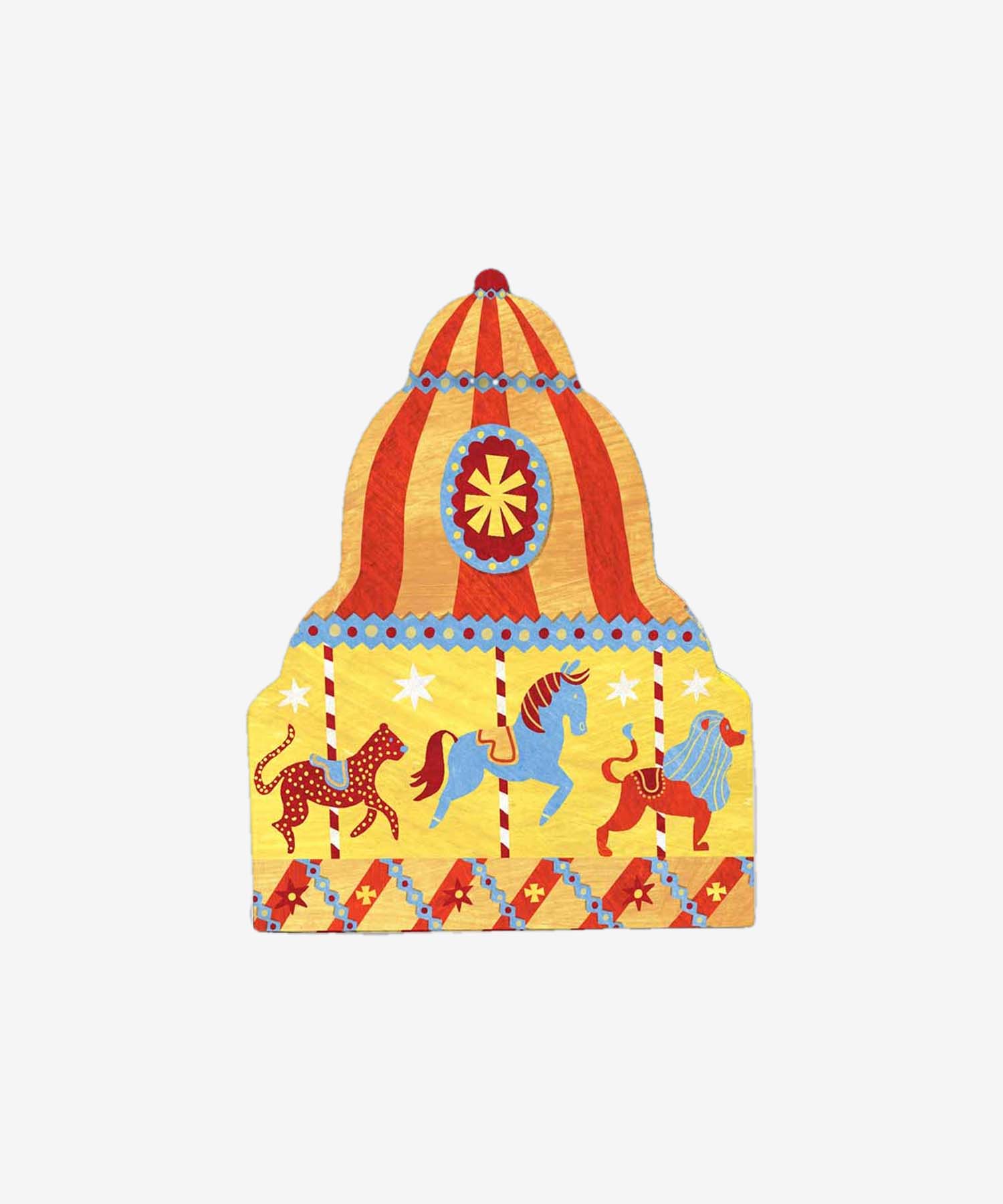helloberry.pl kartki swiateczne helloberry.pl-kartki-swiatecze-carousel-shaped-card-sky-blue-envelope-mortlake-papers Kartka w kształcie karuzeli, ozdobiona kolorowymi końmi i lwem na tle ciepłych barw. Ilustracja ma piękny retro klimat. Wydrukowana w Wielkiej Brytanii na papierze z recyklingu FSC. W zestawie znajduje się koperta. hello berry
