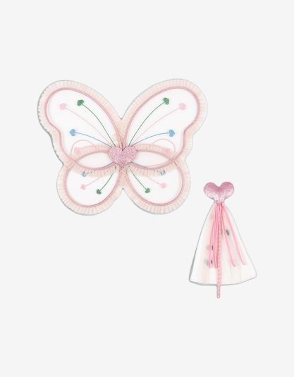 Konges Sløjd Fairy Costume Set zestaw wróżki dla dziewczynki skrzydła wróżki z różdżką kostium wróżki 3+ strój wróżki dla dziecka zestaw do przebierania wróżka Konges Sløjd skrzydła wróżki Hello Berry kostium wróżki