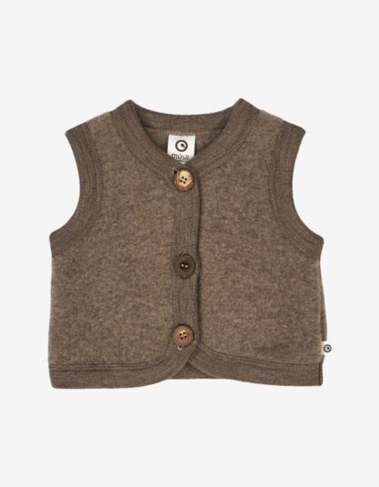 Müsli WOOLLY vest in merino wool fleece - Walnut melange Hello Berry concept dla dzieci sto procent merino